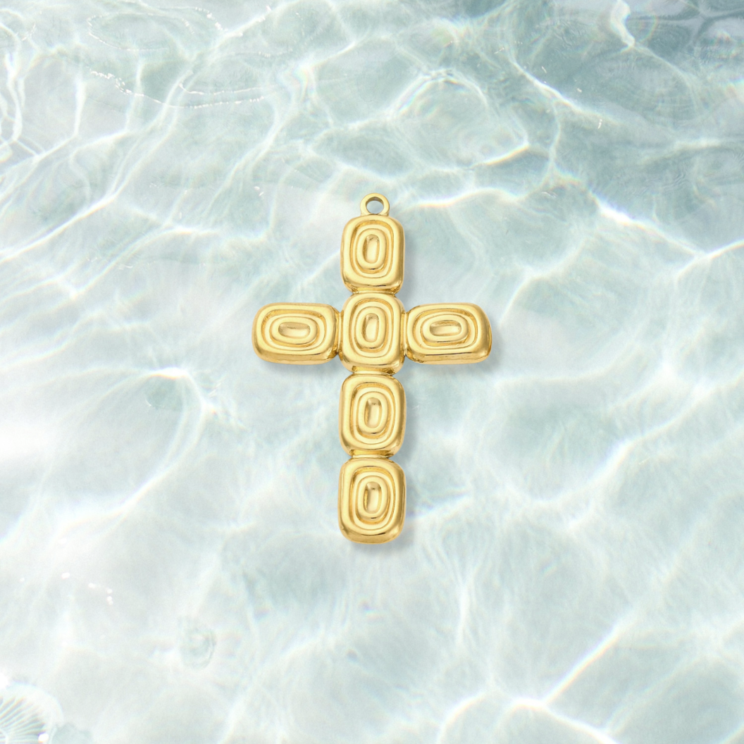 Gold Abstract Cross Charm | Waterproof Stainless Steel