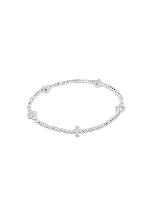 SIGNATURE CROSS SMALL STERLING PATTERN 2MM BEAD BRACELET - STERLING