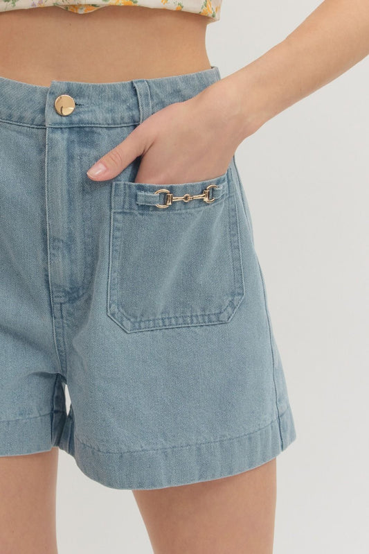 Demin Shorts With Gold Detail