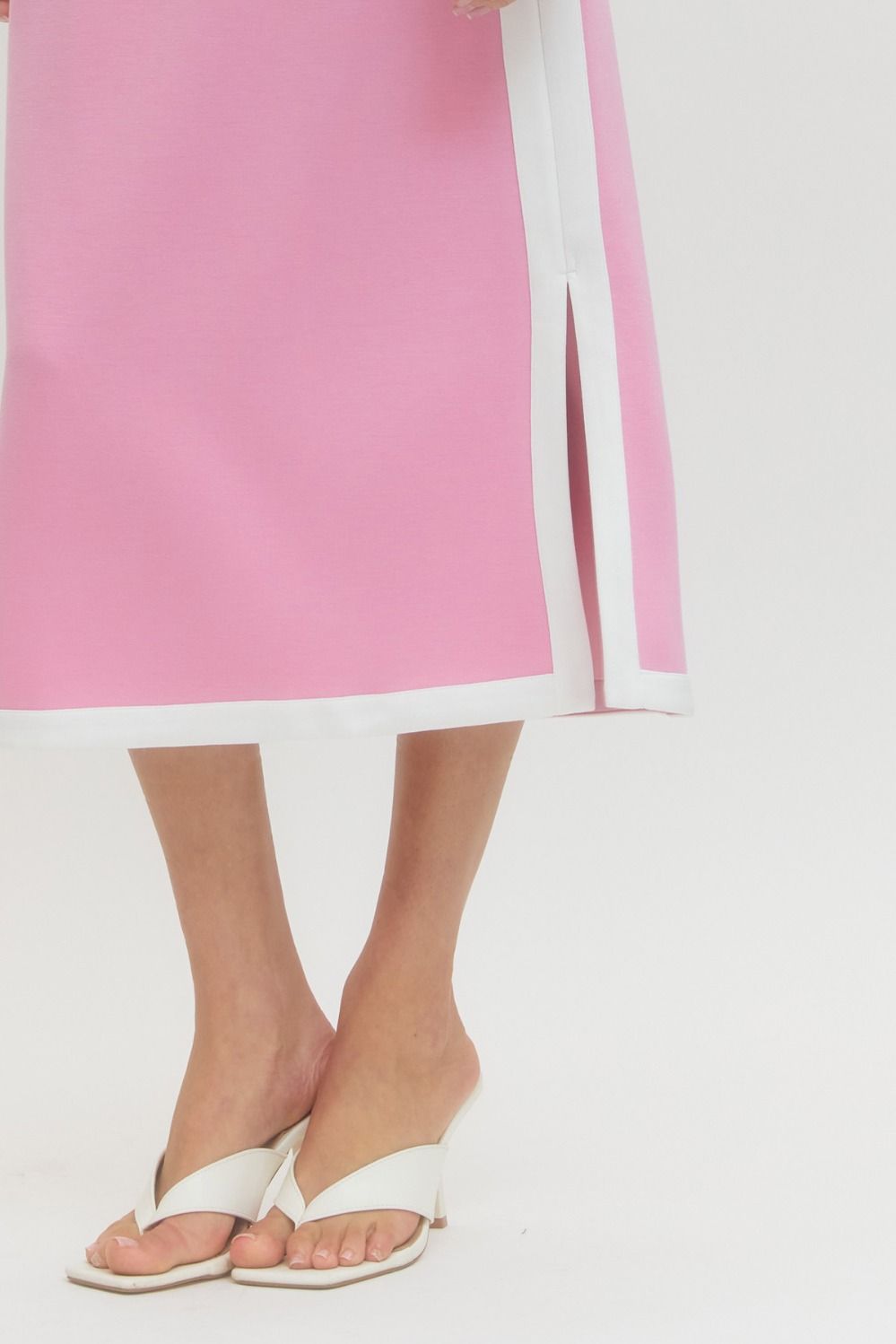 Contrast Binding Sleeveless Midi Dress Pink