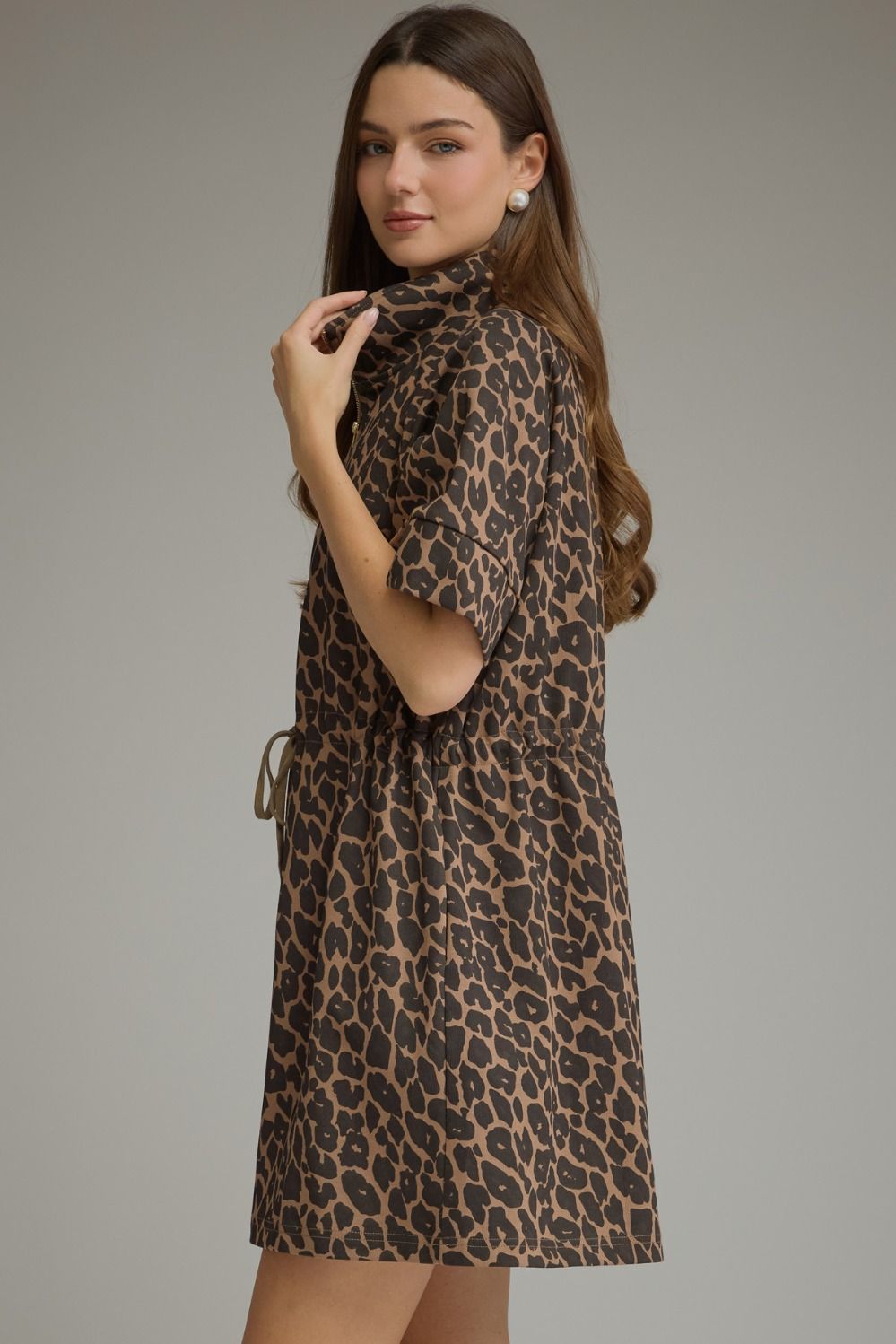 Animal Print Drawstring Midi Dress