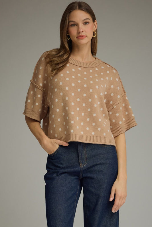 Polka Dot Short Sleeve Sweater