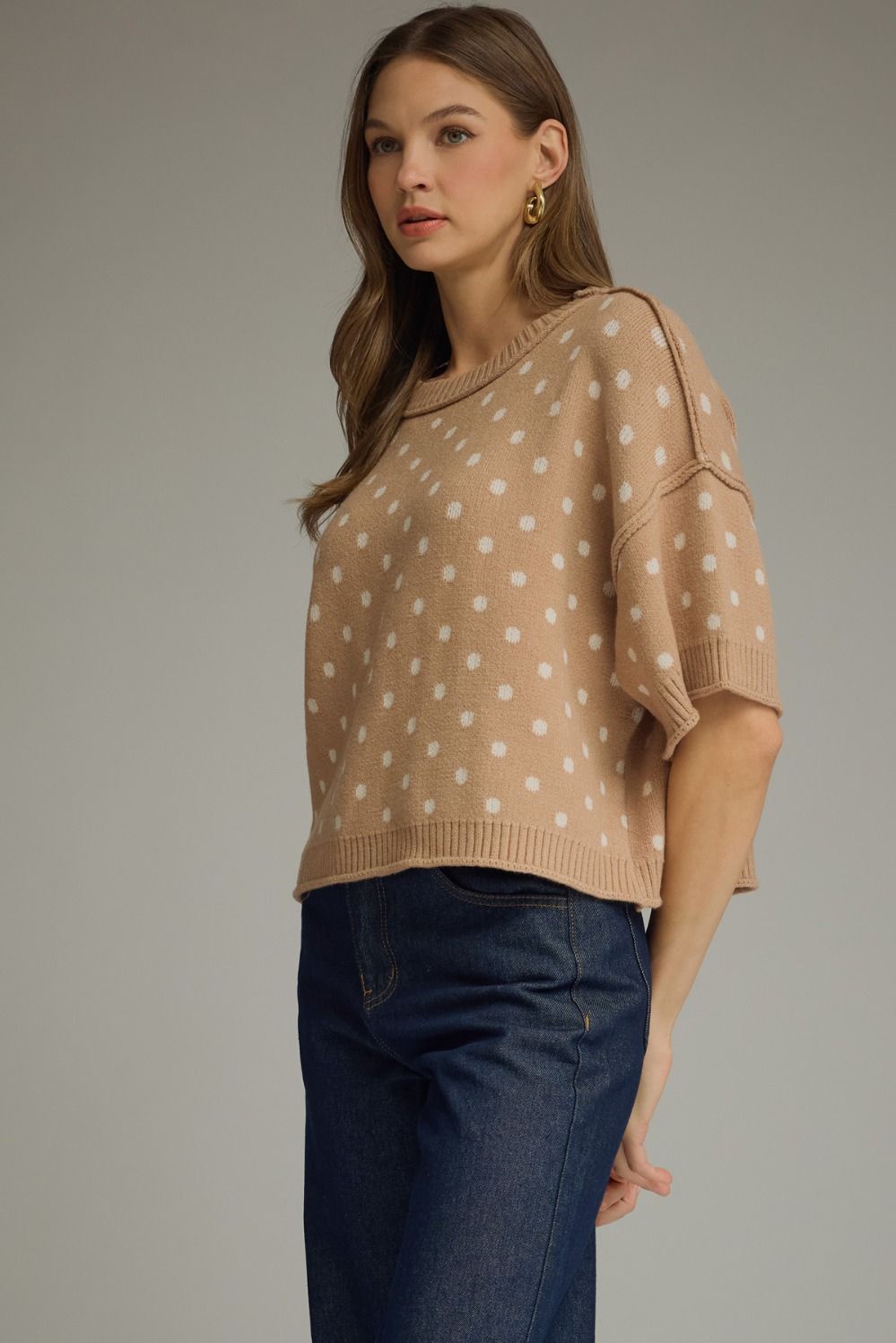 Polka Dot Short Sleeve Sweater
