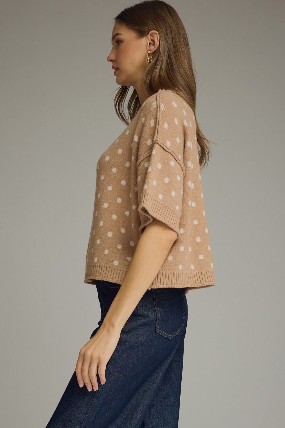 Polka Dot Short Sleeve Sweater