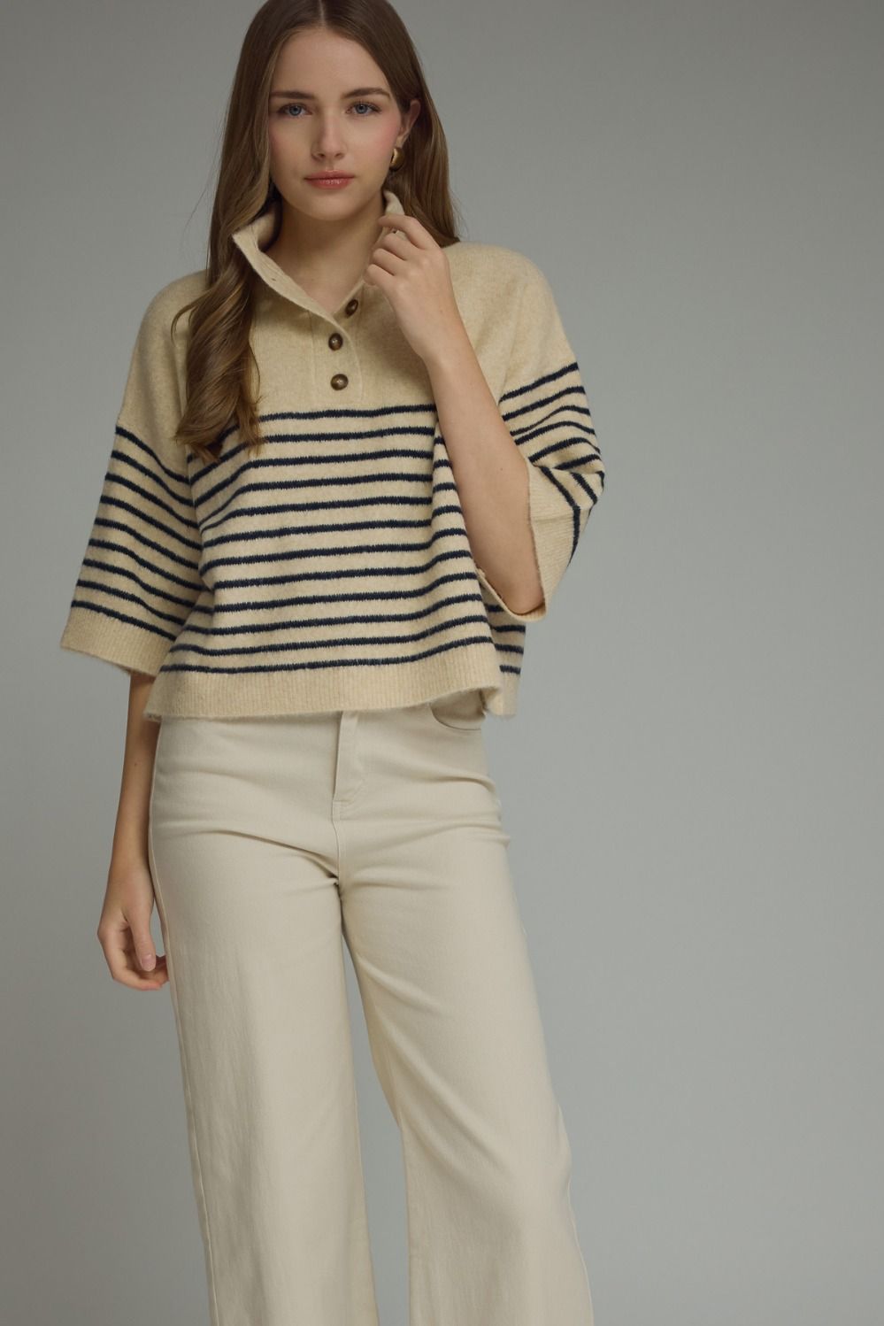 Short Sleeve Button Down Sweater
