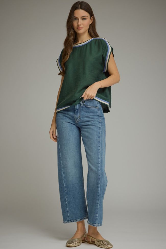 Green Contrast Short Sleeve Top