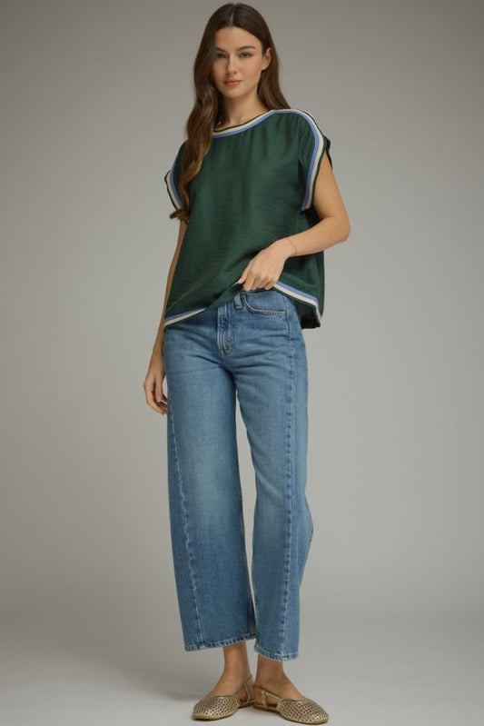 Green Contrast Short Sleeve Top