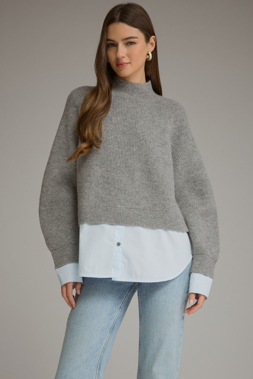 Mock Neck Layered Button Down