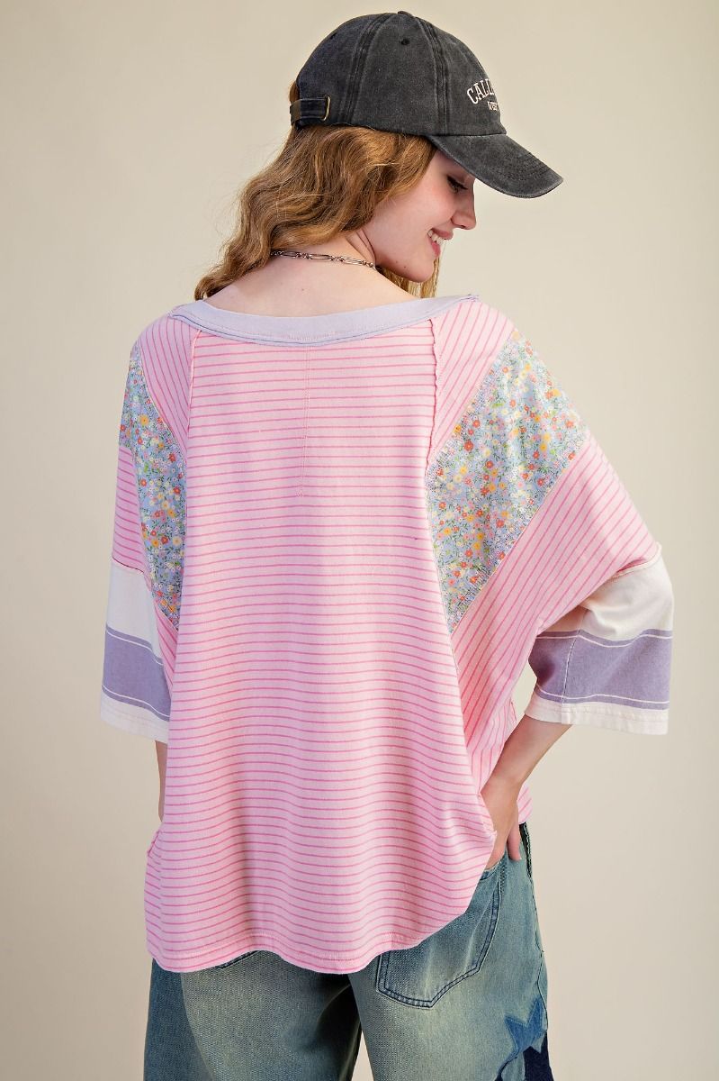 Stripe and Floral Patchwork Top