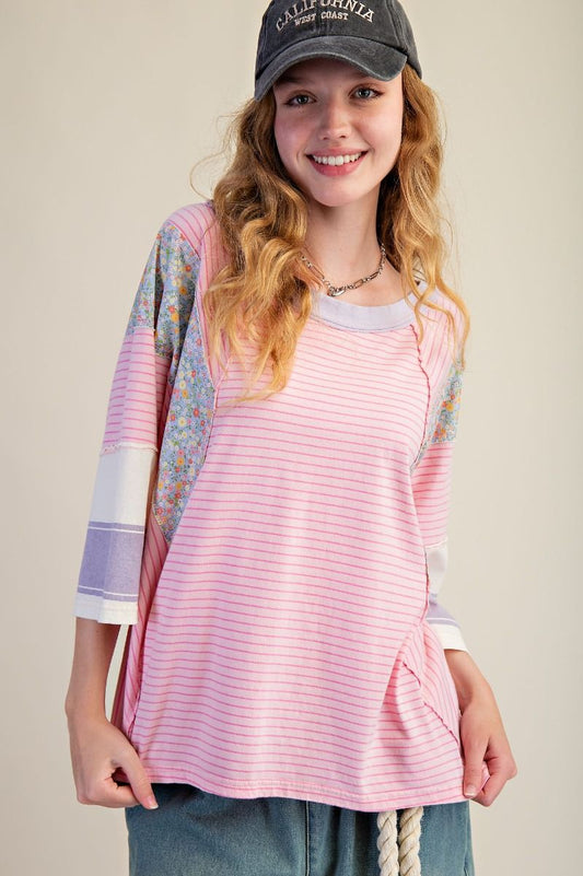 Stripe and Floral Patchwork Top