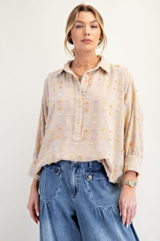 Multi Textured Button Down Top