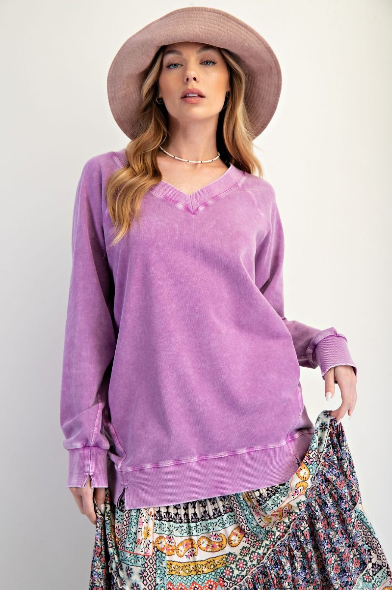 WASHED TERRY OVERSIZED PULLOVER in Orchid