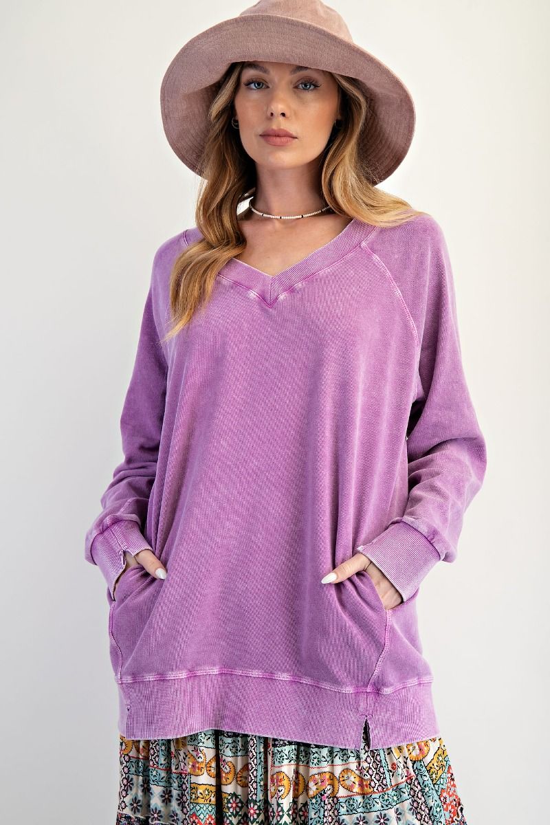 WASHED TERRY OVERSIZED PULLOVER in Orchid