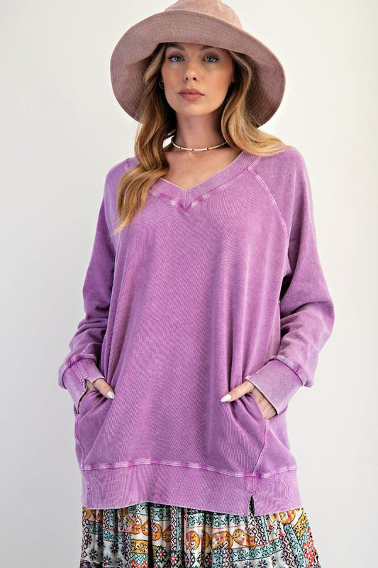 WASHED TERRY OVERSIZED PULLOVER in Orchid
