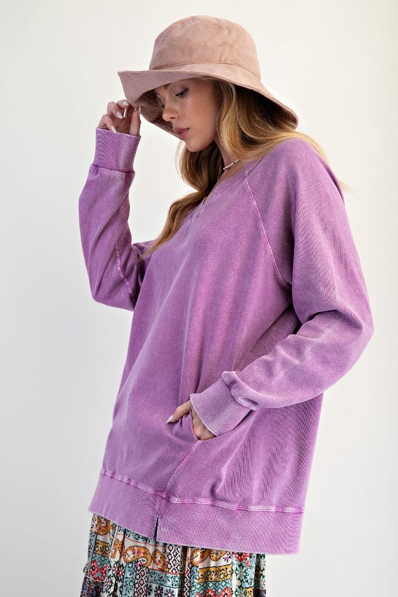 WASHED TERRY OVERSIZED PULLOVER in Orchid
