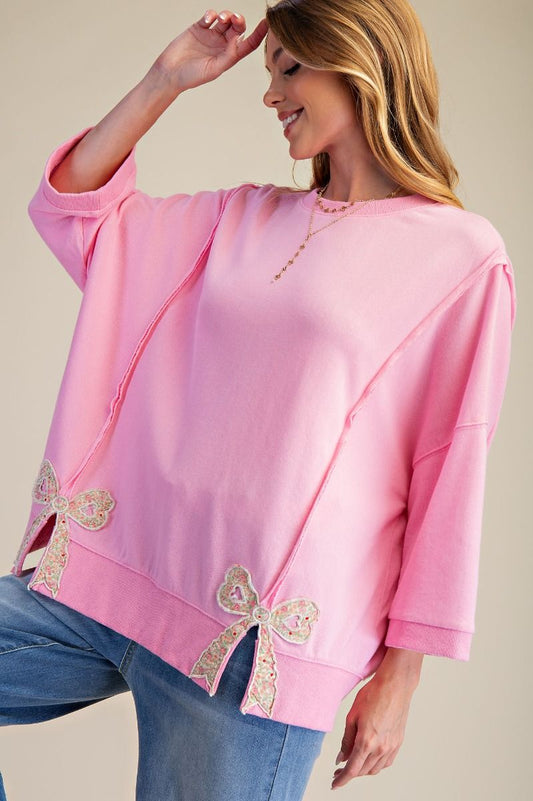 Bow Patch Bottom Terry Pullover Bubble Gum