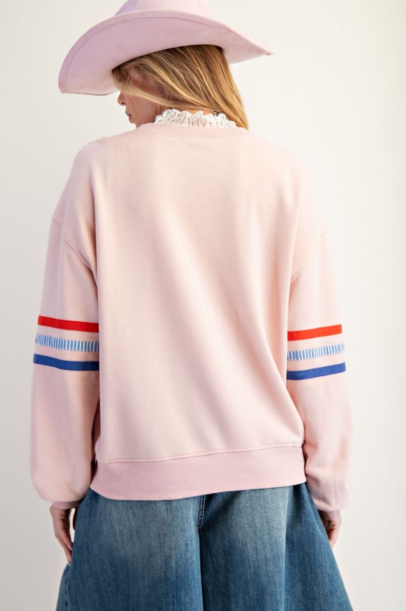 USA Patch Front Pullover Blush
