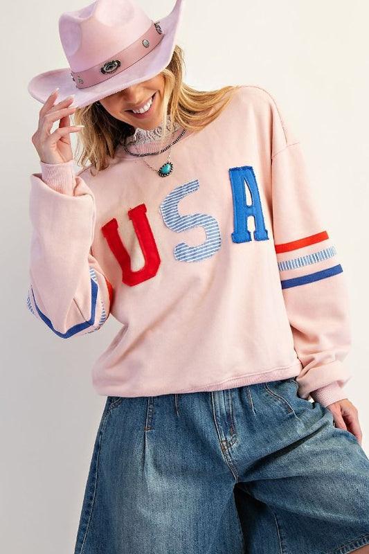 USA Patch Front Pullover Blush