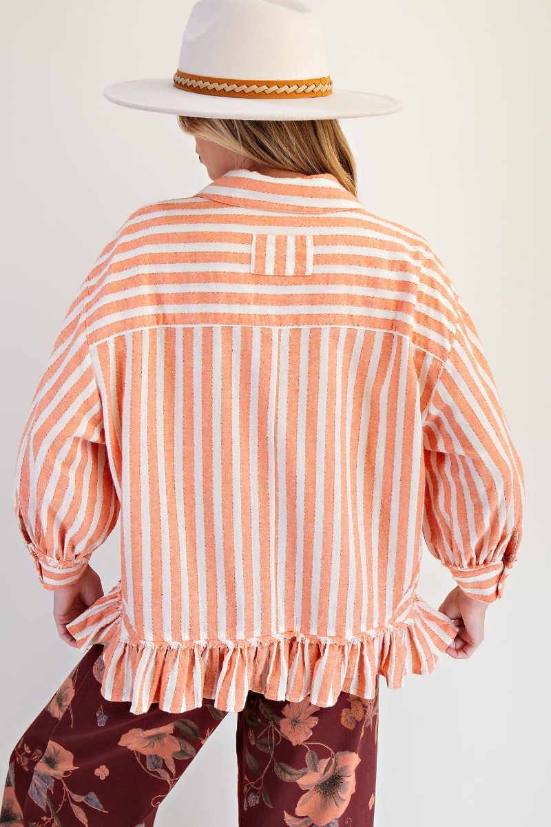 Vintage Red Strip Ruffle Top