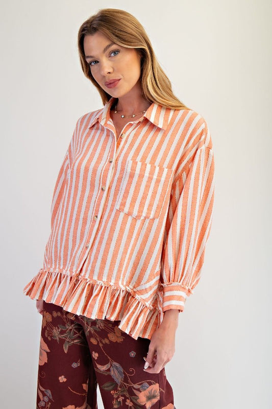Vintage Red Strip Ruffle Top