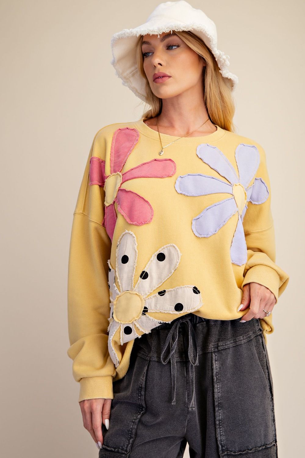 Flower and Polka Dot Yellow Sweatshirt