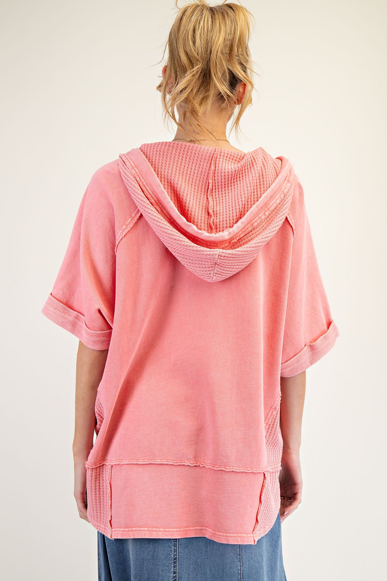 Thermal Mix Short Sleeve Hoodie Coral
