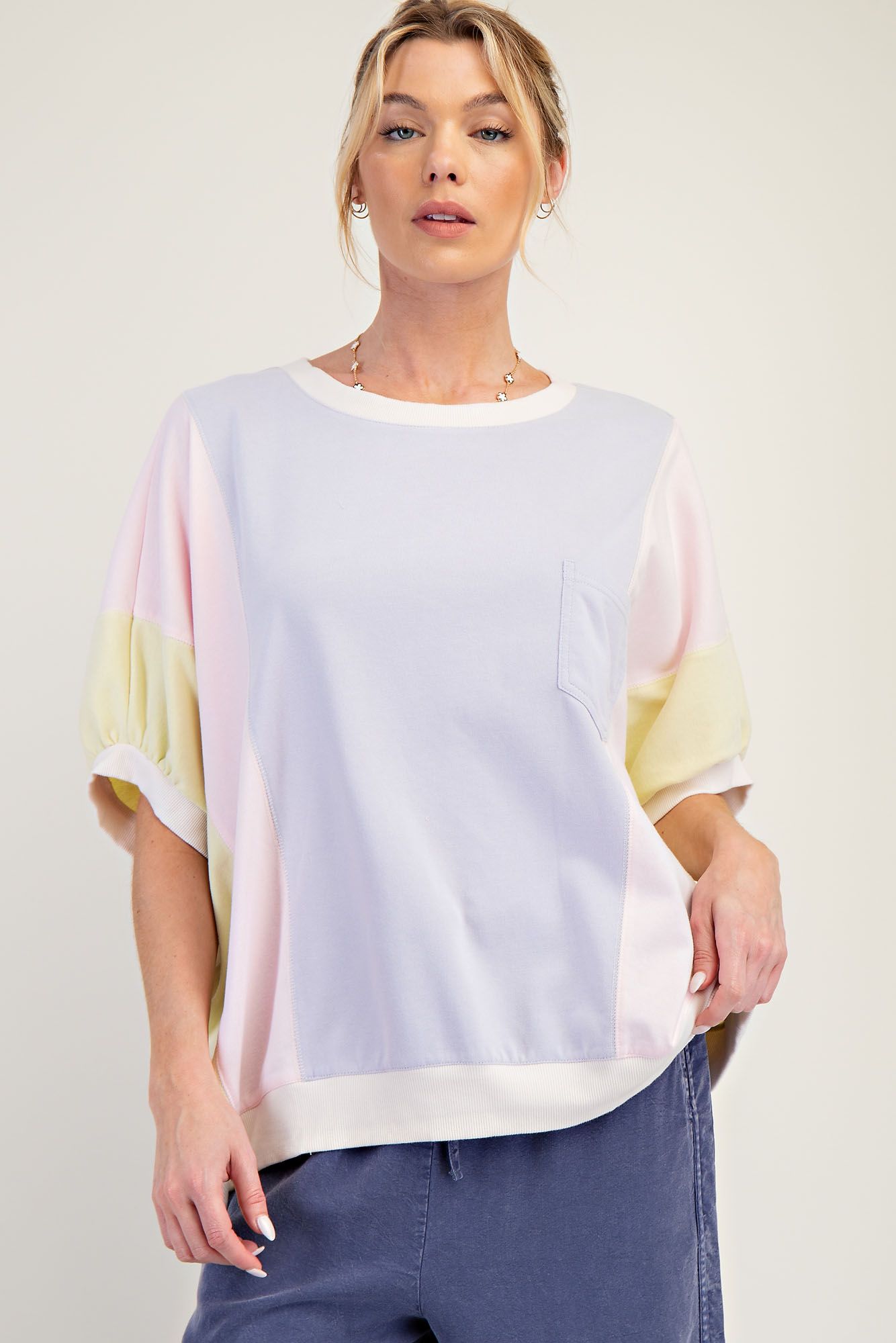 Colorblock Top in Lavender Pink