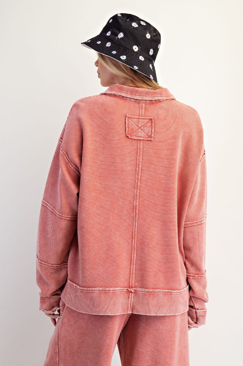 Textured Thermal Washed Pullover in Boho Red