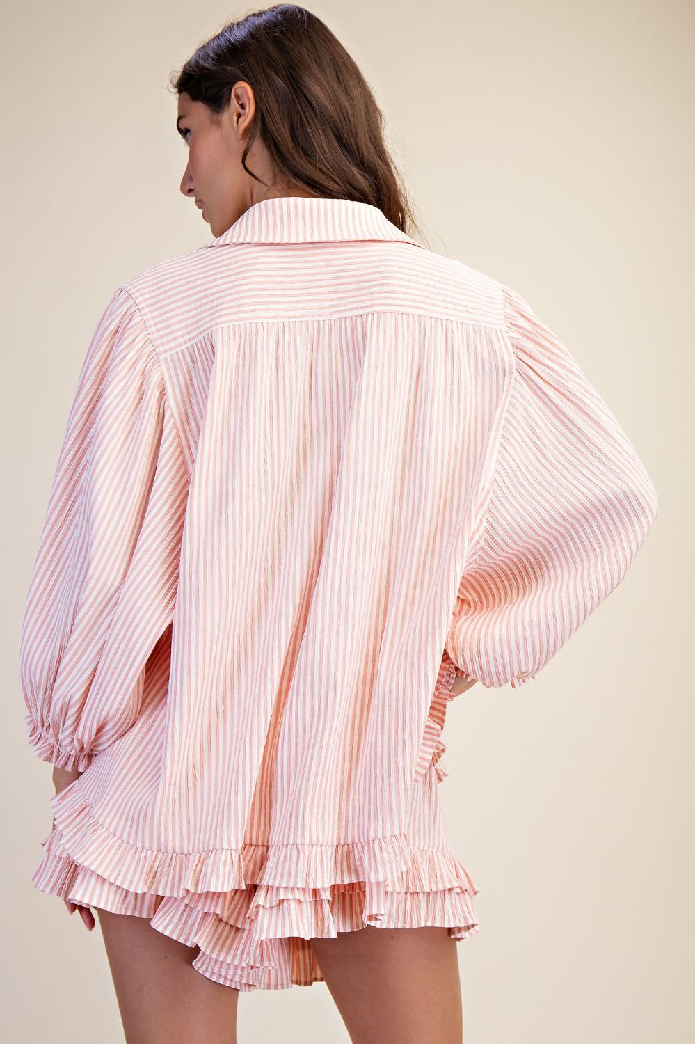 Strip Button Down Top Light Coral