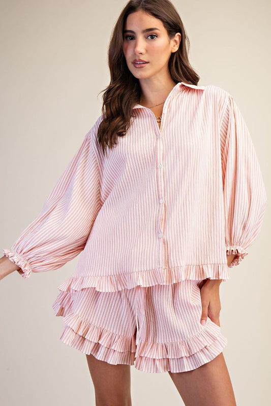 Strip Button Down Top Light Coral
