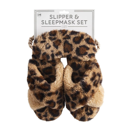 Slippers & Sleep Mask Set in Leopard