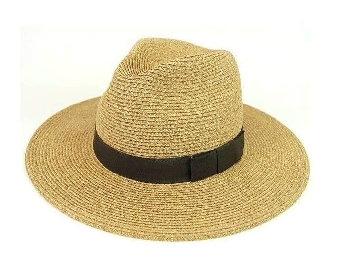 Classic Straw Beach Panama Hat - UPF 50+: Natural/Brown