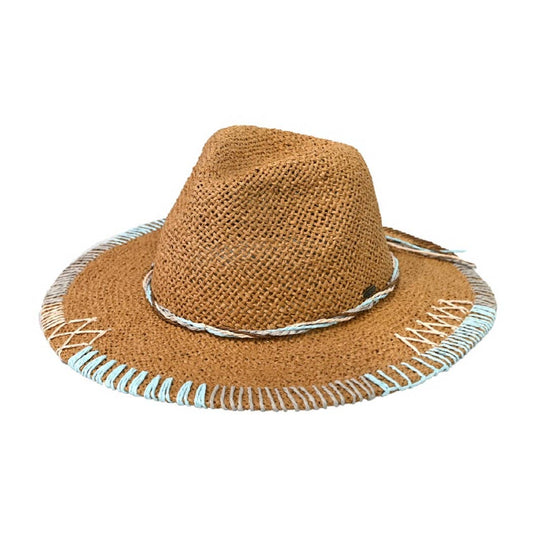 Multi-Colored Stitched Brim Panama Hat: DK.NATURAL / ONE SIZE