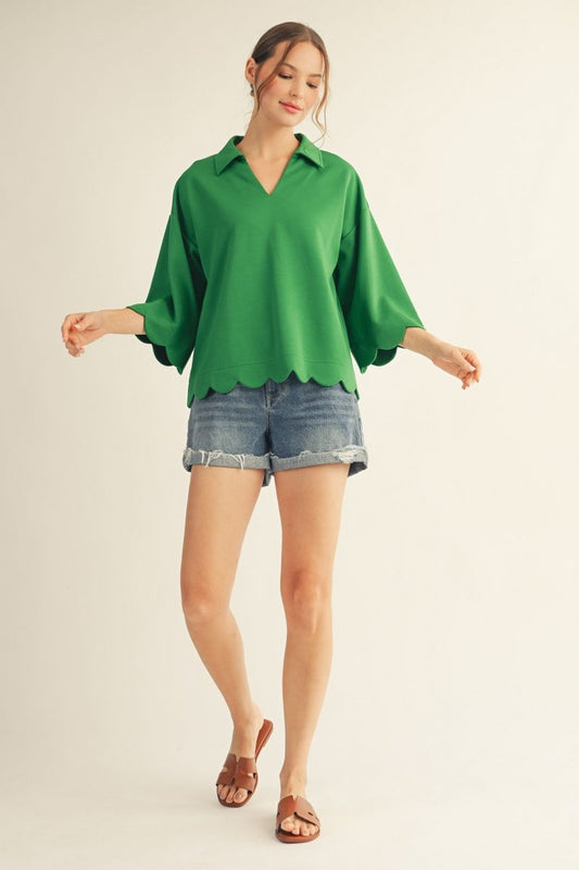 Scalloped Edge V Neck Top