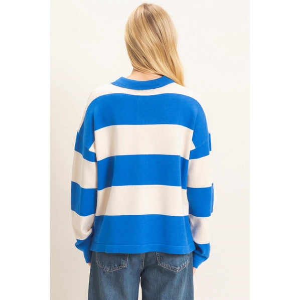 Blue Striped Button-Up Sweater