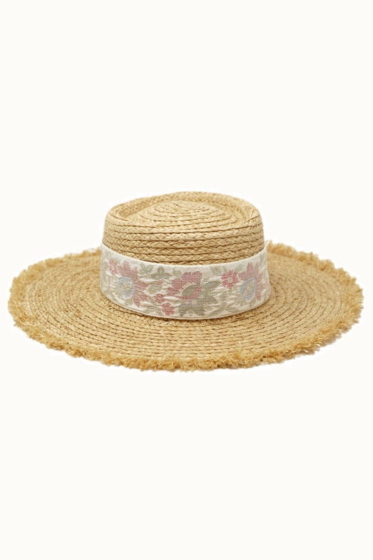 Raffia Straw Sun Hat with Detailed Band