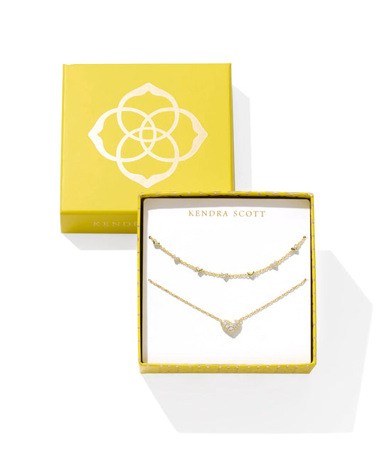 Ari & Haven Heart Necklace Gift Set in Gold White Cz