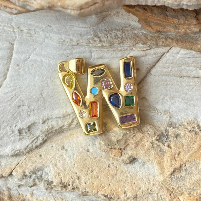 Initial Pendant with Multicolor Stones