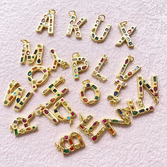 Initial Pendant with Multicolor Stones