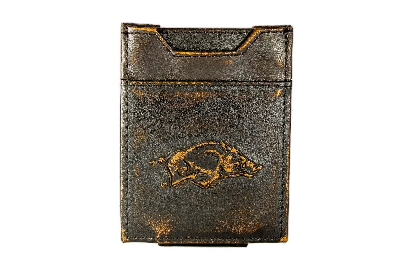 Arkansas Razorbacks Burnished Magnetic Front Pocket Leather Wallet