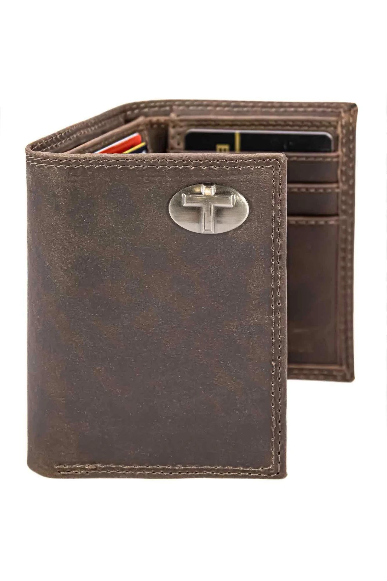 Christian Cross Leather Trifold Wallet