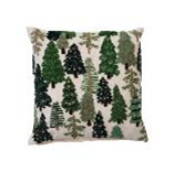 20" Sq Cotton Slub EmbroideredPrinted Pillow w Trees