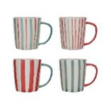 3-3/4" Round Hand-PaintedStoneware Mug, 4 Styles