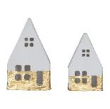11-1/2"H & 14-1/2"HHandmade Paper Mache Houses Set of 2