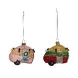 2-1/4"H Hand-Painted MercuryGlass Camper Ornament