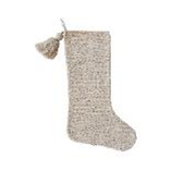 20"L Woven Fabric Blend Stocking w Gold Sequins, Cream