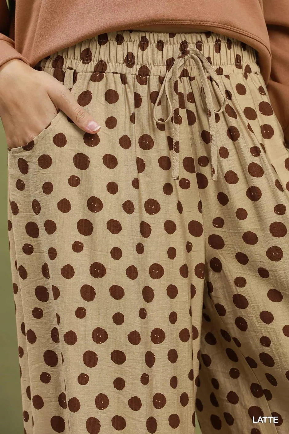 Polka Dot Wide Leg Pants in Latte