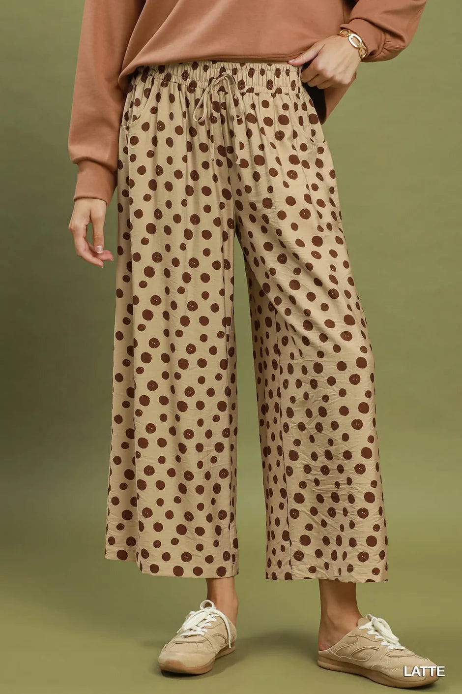Polka Dot Wide Leg Pants in Latte