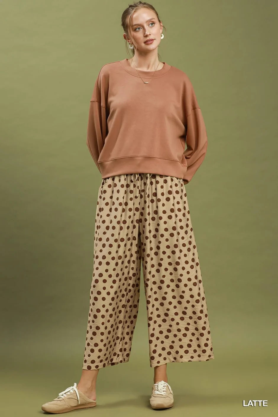 Polka Dot Wide Leg Pants in Latte