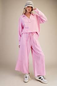 Textured Mineral Wash Long Sleeve Top Pink